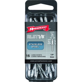 Arrow RLST1/8 Pop Rivet, Long, 1/2 in L, Stainless Steel