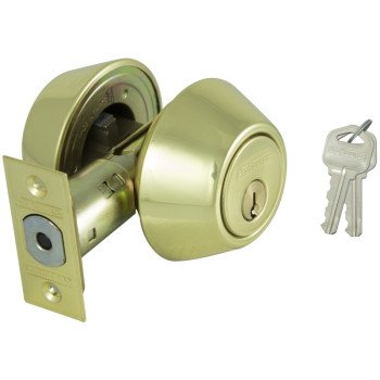 ProSource DB72V-PS Deadbolt, 3 Grade, Polished Brass, 2-3/8 to 2-3/4 in Backset, KW1 Keyway