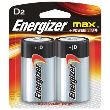 Energizer E95BP-2 Battery, 1.5 V Battery, D Battery, Alkaline, Manganese Dioxide, Zinc