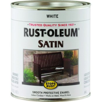 Rust-Oleum 7791502 Enamel Paint, Satin, White, 1 qt, Can, 60 to 100 sq-ft/qt Coverage Area