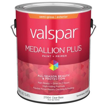 Valspar Medallion Plus 2600 028.0027004.007 Latex Paint, Acrylic Base, Semi-Gloss Sheen, Clear Base, 1 gal