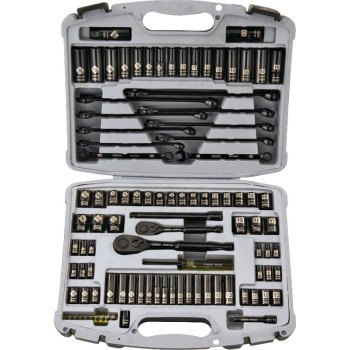 STANLEY 92-839 Socket Set, Vanadium Steel, Chrome, Black, Specifications: 1/4, 3/8 in Drive Size