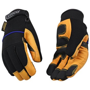 KincoPro 102HK-L Safety Gloves, Men's, L, Wing Thumb, Hook and Loop Cuff, Polyester/Spandex Back, Gold