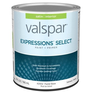 Valspar Expressions Select 4200 028.0042002.005 Latex Paint, Acrylic Base, Satin Sheen, Pastel Base, 1 qt