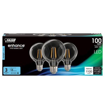 Feit Electric G25100950CA/FIL/3 LED Bulb, Decorative, G25 Lamp, 100 W Equivalent, E26 Lamp Base, Dimmable, Clear