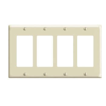 Leviton 80412-I Wallplate, 4-1/2 in L, 8.19 in W, 4-Gang, Plastic, Ivory