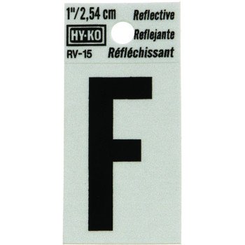 Hy-Ko RV-15/F Reflective Letter, Character: F, 1 in H Character, Black Character, Silver Background, Vinyl