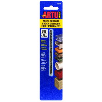 ARTU 01020 Jobber Drill Bit, 3/16 in Dia, 3-1/2 in OAL, Parabolic Flute, 3/16 in Dia Shank, Straight Shank