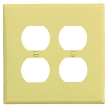 Eaton PJ82V Outlet Wallplate, 6 in L, 5-1/4 in W, 2-Gang, Polycarbonate, Ivory, High-Gloss, Screw