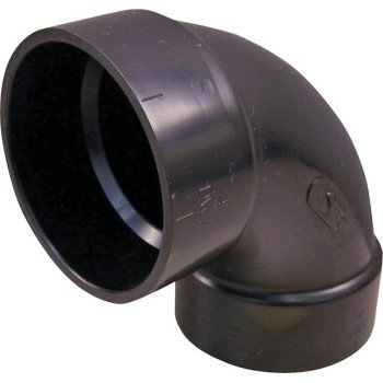 Canplas 102253LBC Sanitary Pipe Elbow, 3 in, Hub, 90 deg Angle, ABS, Black