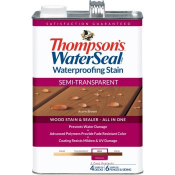 Thompson's WaterSeal TH.092301-16 Waterproofing Stain, Semi-Transparent, Liquid, Chestnut Brown, 1 gal