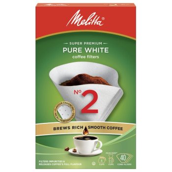 Melitta 61240 Coffee Filter, Cone, Paper, White, 40/PK