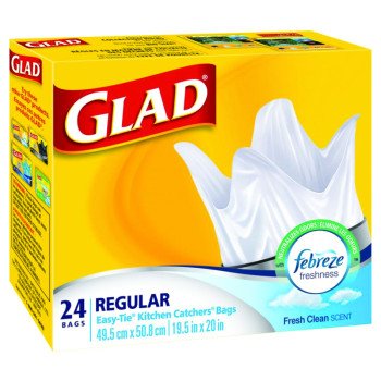 Glad Easy-Tie 30226 Garbage Bag, Regular, 22 L, White