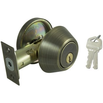 ProSource DB81V-PS Deadbolt, 3 Grade, Antique Brass, 2-3/8 to 2-3/4 in Backset, KW1 Keyway, 1-3/8 to 1-3/4 in Thick Door