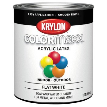 Krylon COLORmaxx K05631007 Interior/Exterior Paint, Flat, White, 32 oz