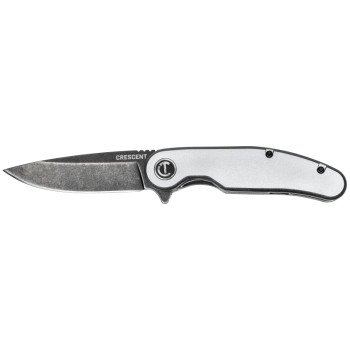 Crescent CPK325A Pocket Knife, 3-1/4 in L Blade, 1 in W Blade, D2 Steel Blade, Straight, Ergonomic Handle, Silver Handle