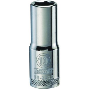 DEWALT DWMT86322OSP Drive Socket, 10 mm Socket, 3/8 in Drive, 6-Point, Vanadium Steel, Polished Chrome