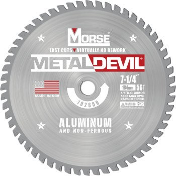 Morse Metal Devil 102650 Circular Saw Blade, 7-1/4 in Dia, 5/8 in Arbor, 56-Teeth