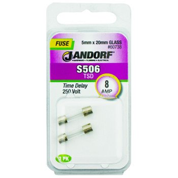 Jandorf 60738 Time Delay Fuse, 8 A, 250 V, 80 A Interrupt, Glass Body