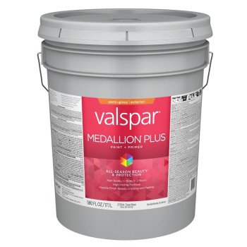 Valspar Medallion Plus 2600 028.0027004.008 Latex Paint, Acrylic Base, Semi-Gloss Sheen, Clear Base, 5 gal