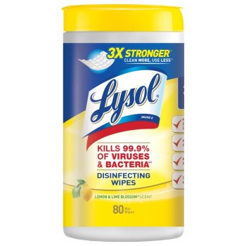 Lysol 77182 Disinfecting Wipes, 8 in L, 7 in W, Lemon and Lime Blossom