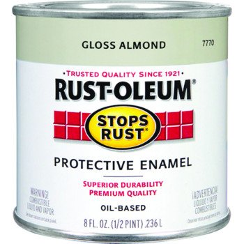 Rust-Oleum Stops Rust 7770730 Enamel Paint, Oil, Gloss, Almond, 0.5 pt, Can, 50 to 90 sq-ft/qt Coverage Area