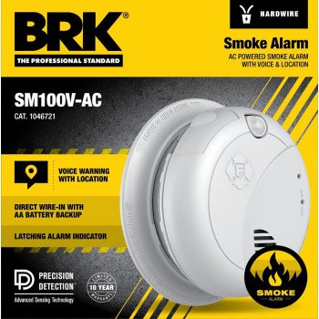 BRK 1046721 Smoke Alarm with Battery Backup and Voice Alerts, Photoelectric Sensor, Alarm: Voice