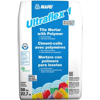 Mapei Ultraflex 1 Series 006004921 Tile Mortar, White, Powder, 50 lb, Bag