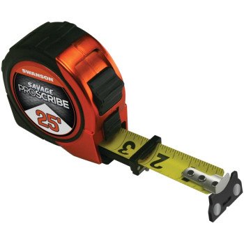 Swanson SAVAGE Series SVPS25M1 Tape Measure, 25 ft L Blade, 1 in W Blade, ABS/Rubber Case