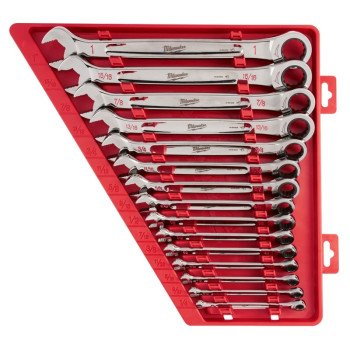 Milwaukee 48-22-9416 Wrench Set, 15-Piece, Alloy Steel, Chrome, Specifications: SAE Measurement System, I-Beam Handle