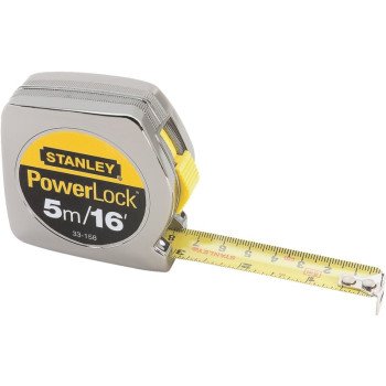 STANLEY 33-158 Measuring Tape, 16 ft L Blade, 3/4 in W Blade, Steel Blade, ABS Case, Chrome Case