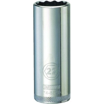 DEWALT DWMT74552OSP Drive Socket, 22 mm Socket, 1/2 in Drive, 12-Point, Vanadium Steel, Polished Chrome