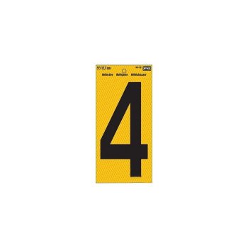 Hy-Ko RV-75/4 Reflective Sign, Character: 4, 5 in H Character, Black Character, Yellow Background, Vinyl