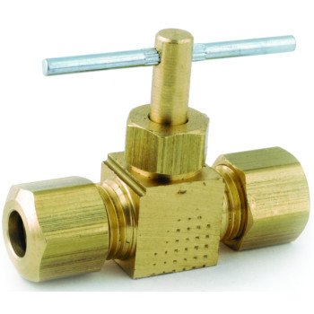 Anderson Metals 759106-04 Straight Needle Shut-Off Valve, 1/4 in Connection, Compression, Brass Body