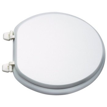 ProSource T-17WM-3L Toilet Seat, Round, MDF Molded Fiberboard, White, Plastic Hinge