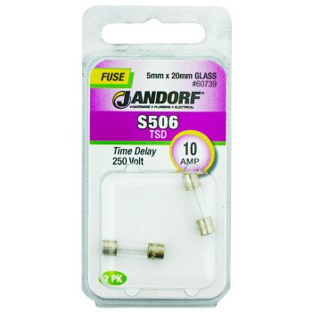 Jandorf 60739 Time Delay Fuse, 10 A, 250 V, 100 A Interrupt, Glass Body