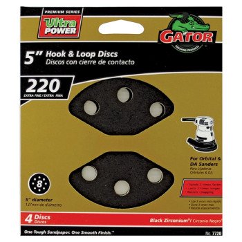 Gator 7720 Sanding Disc, 5 in Dia, 220 Grit, Extra Fine, Zirconium Oxide Abrasive, Vented