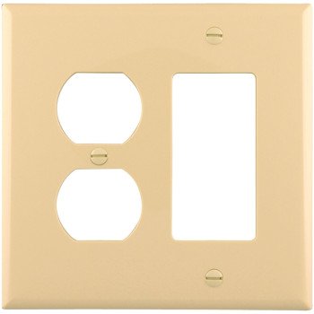 Eaton Wiring Devices PJ826V Combination Wallplate, 4-7/8 in L, 4-15/16 in W, Mid, 2-Gang, Polycarbonate, Ivory, Screw