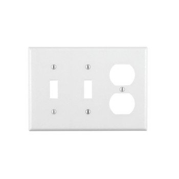 Leviton 88021 Combination Wallplate, 4-1/2 in L, 6-3/8 in W, Standard, 3-Gang, Thermoset Plastic, White, Smooth, Flush