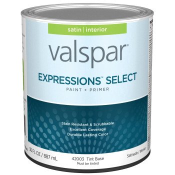 Valspar Expressions Select 4200 028.0042003.005 Latex Paint, Acrylic Base, Satin Sheen, Tint Base, 1 qt