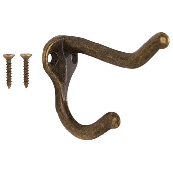 ProSource H62-B071 Coat and Hat Hook, 22 lb, 2-Hook, 1 in Opening, Zinc, Antique Brass