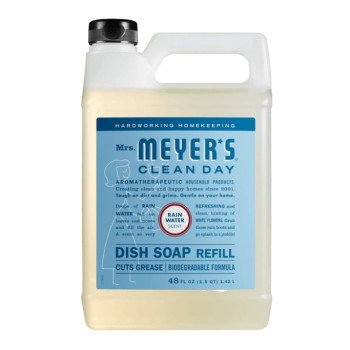 Mrs. Meyer's Clean Day 11927 Dish Soap Refill, 48 fl-oz Bottle, Liquid, Rain Water, Colorless