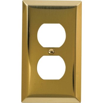 Amerelle 163DBR Receptacle Wallplate, 4-5/16 in L, 2-7/8 in W, 1 -Gang, Steel, Polished Brass