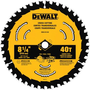 DEWALT DWA181440 Circular Saw Blade, 8-1/4 in Dia, 5/8 in Arbor, 40-Teeth, Applicable Materials: Wood