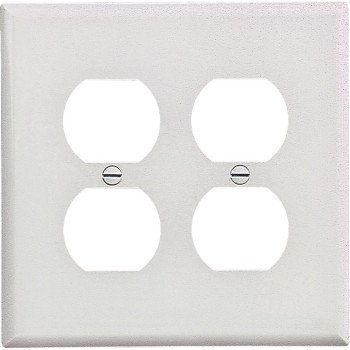 Eaton Wiring Devices PJ82W Duplex and Single Receptacle Wallplate, Mid-Size, 4-7/8 in L, 4-15/16 in W, 2-Gang