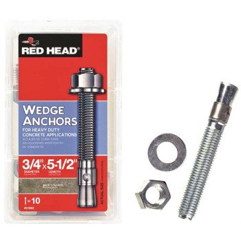 Red Head TruBolt 02992 Wedge Anchor, 3/4 in Dia, 5-1/2 in L, Steel, Zinc