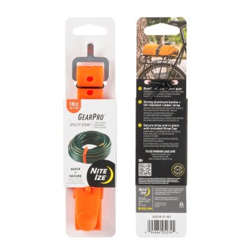 Nite Ize GearPro USS18-31-R3 Utility Strap, 0.92 in W, 18 in L, 70 lb Working Load, Aluminum/Rubber, Bright Orange