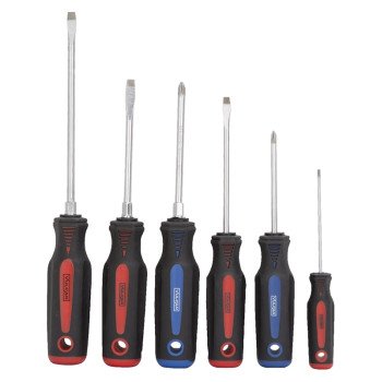 Vulcan SD-SET-6 Screwdriver Set, 6-Piece, Chrome Vanadium Steel, Chrome, Black & Blue/Black & Red (Handle)