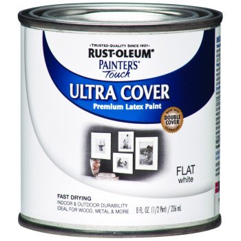 Rust-Oleum 1990730 Enamel Paint, Water, Flat, White, 0.5 pt, Can, 120 sq-ft Coverage Area