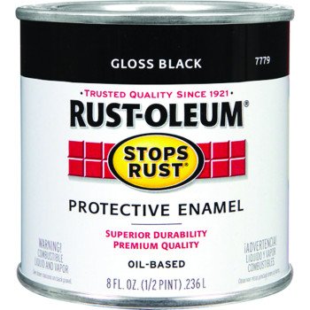 Rust-Oleum Stops Rust 7779730 Enamel Paint, Oil, Gloss, Black, 0.5 pt, Can, 50 to 90 sq-ft/qt Coverage Area